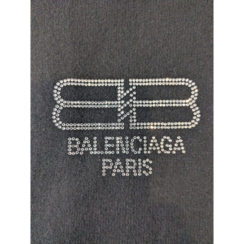 NWOT Balenciaga Paris BB Crystals Studded Logo Black Cotton Unisex T Shirt Large